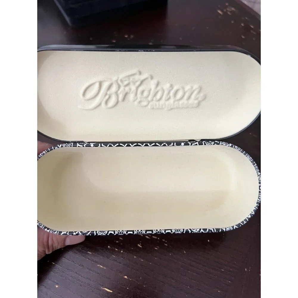 BRIGHTON Tin Metal Sunglasses Black and White Case Top Flip